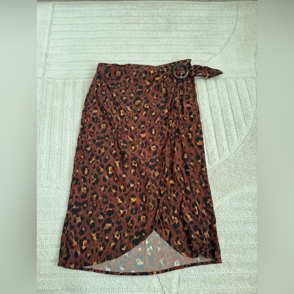 Sezane Leopard Print Midi Skirt